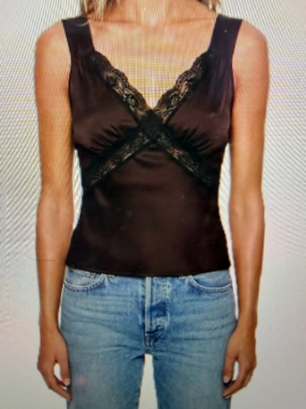 Kinsley + Zoey Brown Satin Lace Trim Camisole Top Y2K Coquette Dark Romantic Lg